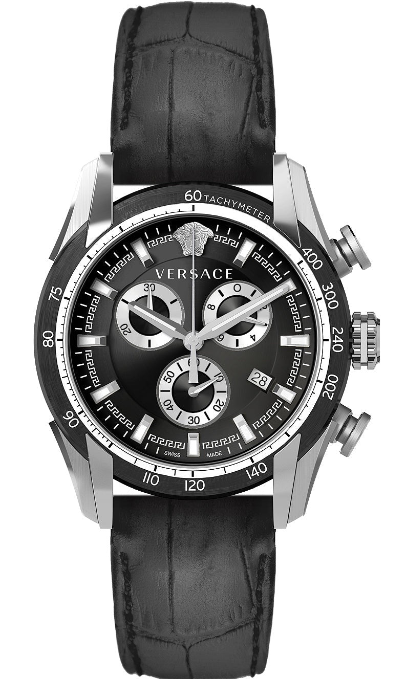  Shop Authentic Versace V Ray Chronograph Quartz Black Dial Black Leather Strap Watch For Men - VE2I00121 - Luxxuri