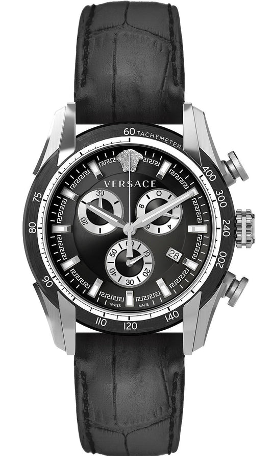  Shop Authentic Versace V Ray Chronograph Quartz Black Dial Black Leather Strap Watch For Men - VE2I00121 - Luxxuri