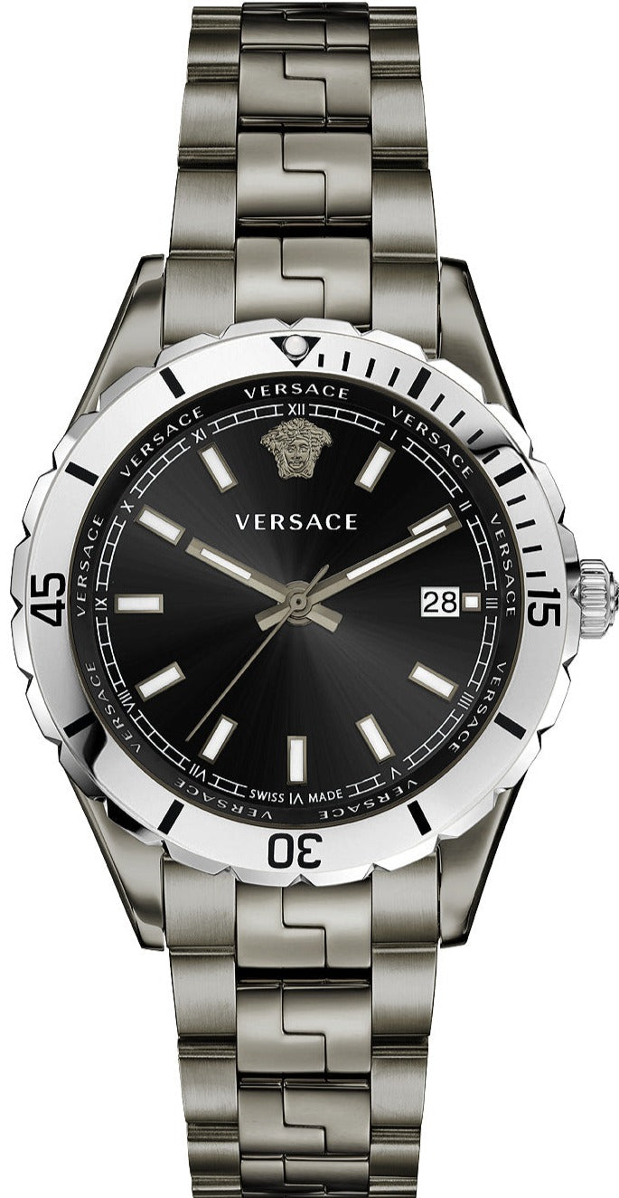  Shop Authentic Versace Hellenyium Quartz Black Dial Grey Steel Strap Watch For Men - VE3A00620 - Luxxuri