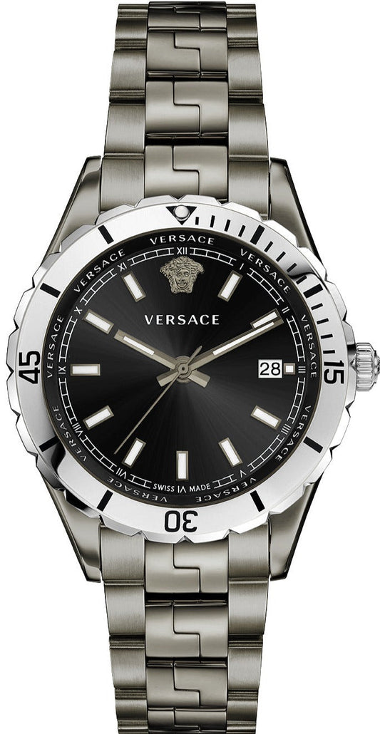  Shop Authentic Versace Hellenyium Quartz Black Dial Grey Steel Strap Watch For Men - VE3A00620 - Luxxuri