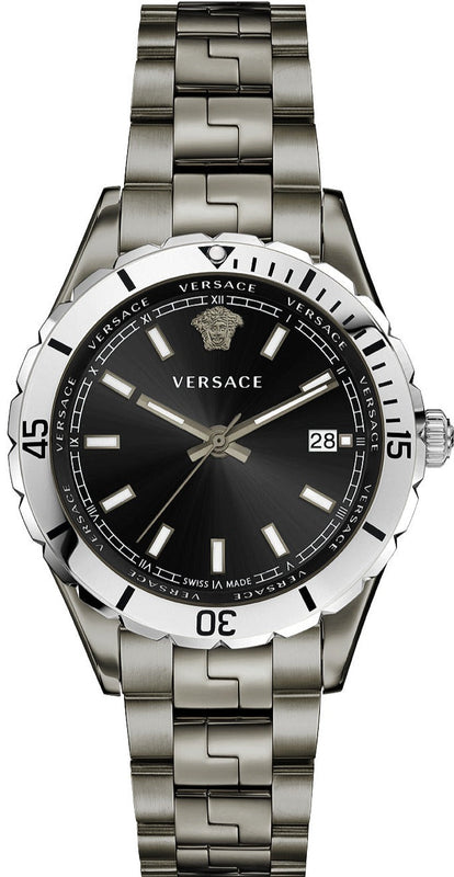 Shop Authentic Versace Hellenyium Quartz Black Dial Grey Steel Strap Watch For Men - VE3A00620 - Luxxuri