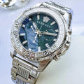  Shop Authentic Versace Greca Action Chronograph Quartz Green Dial Silver Steel Strap Watch for Men - VE3J00422 - Luxxuri