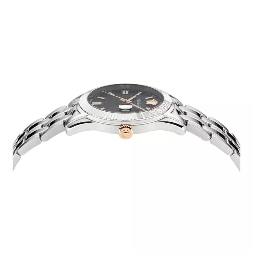  Shop Authentic Versace Greca Time Quartz Black Dial Silver Steel Strap Watch For Men - VE3K00322 - Luxxuri