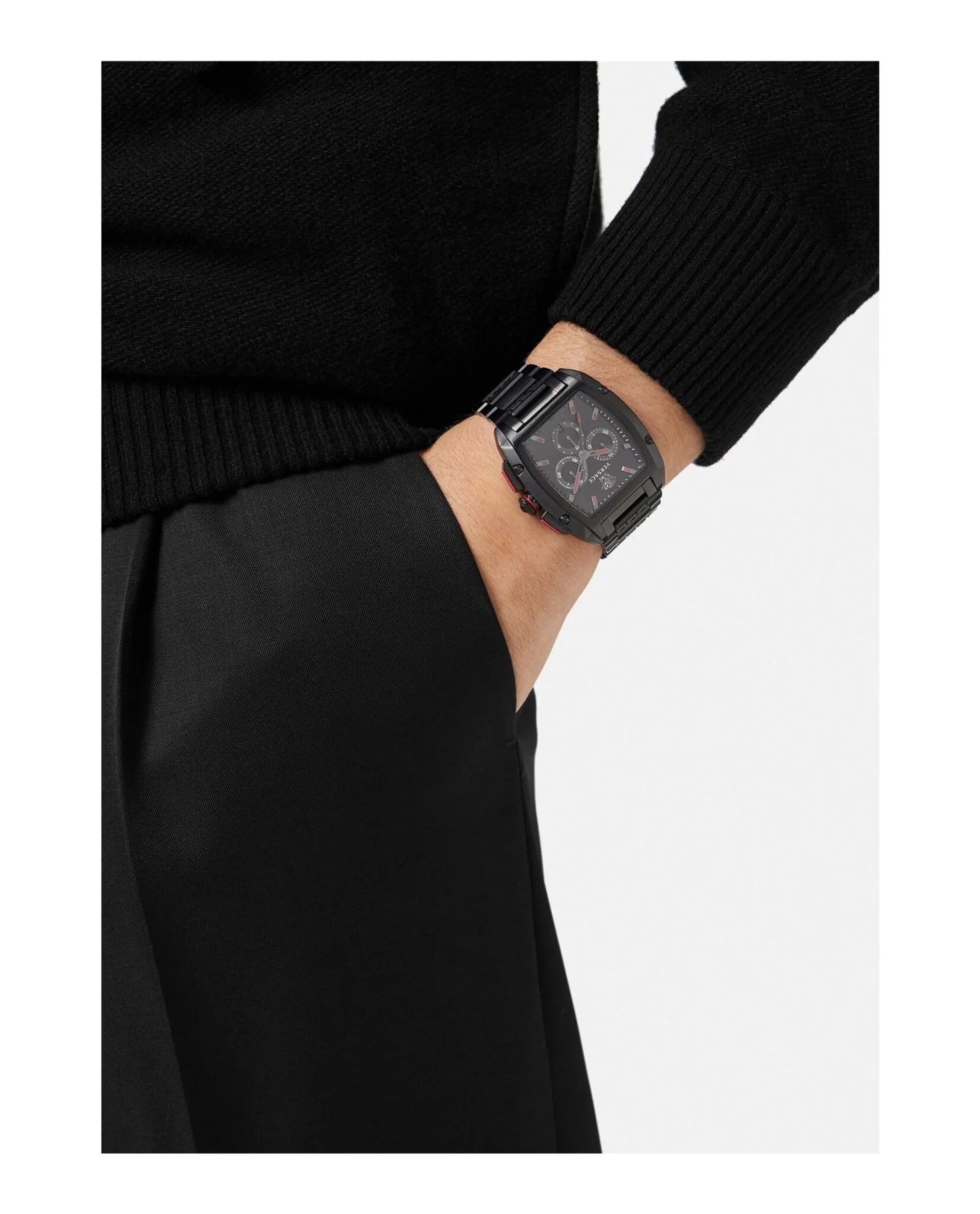  Shop Authentic Versace Dominus Chronograph Quartz Black Dial Black Steel Strap Watch For Men - VE6H00623 - Luxxuri