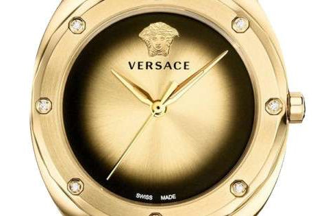  Shop Authentic Versace Shadov Gold Dial Green Leather Strap Watch For Women - VEBM01018 - Luxxuri