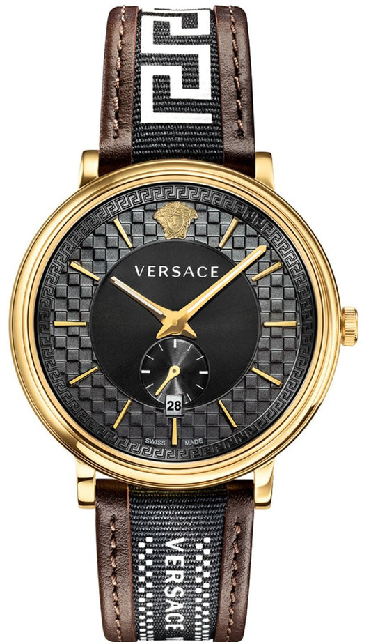  Shop Authentic Versace V-Circle Quartz Black Dial Brown Leather Strap Watch for Men - VEBQ01619 - Luxxuri