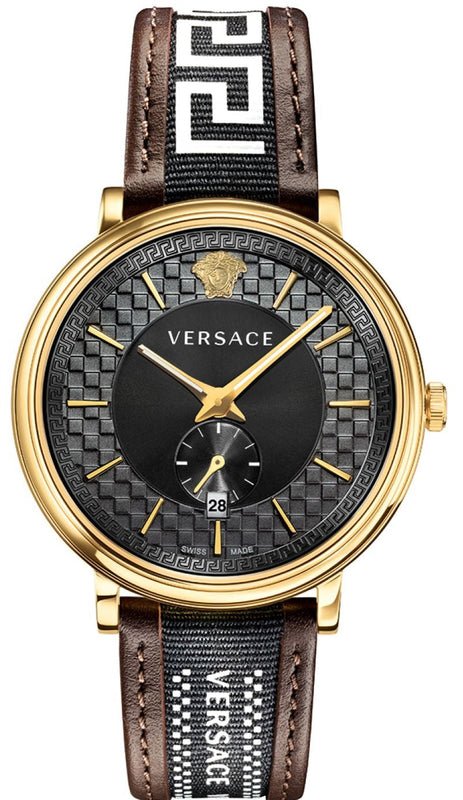 Shop Authentic Versace V-Circle Quartz Black Dial Brown Leather Strap Watch for Men - VEBQ01619 - Luxxuri