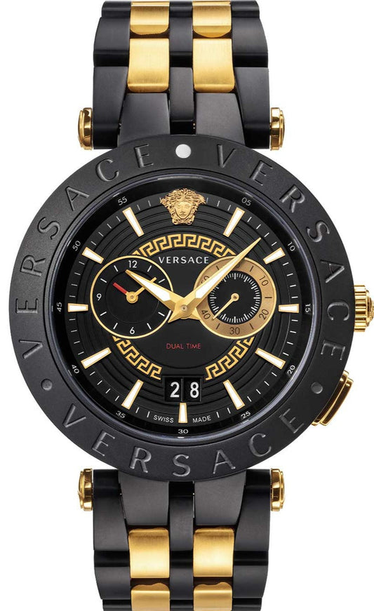  Shop Authentic Versace V-Race Analog Quartz Black Dial Two Tone Steel Strap Watch For Men - VEBV00619 - Luxxuri