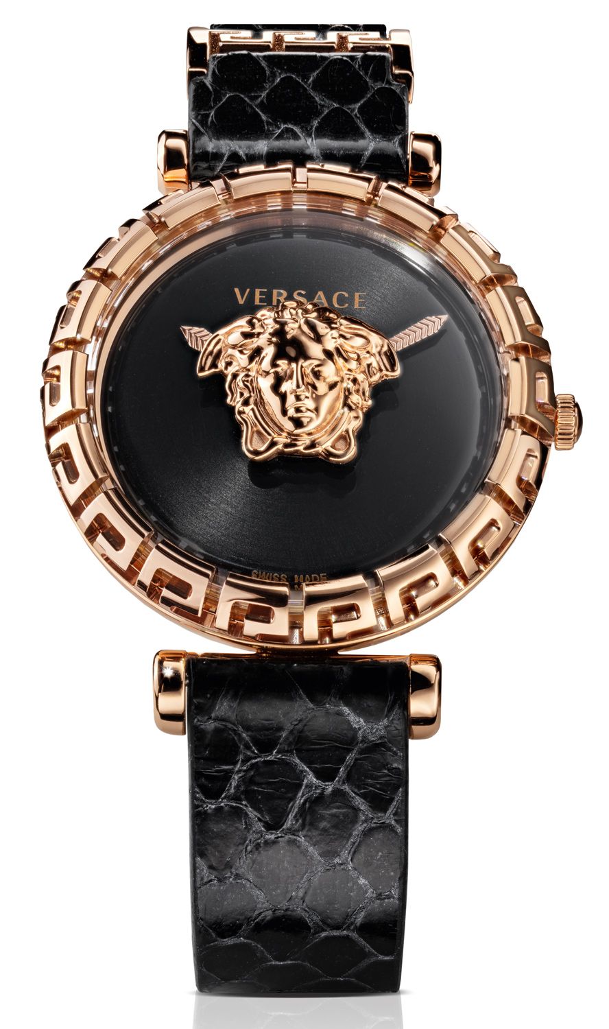 Versace Palazzo Empire Greca Black Dial Black Leather Strap Watch for Women - VEDV00719