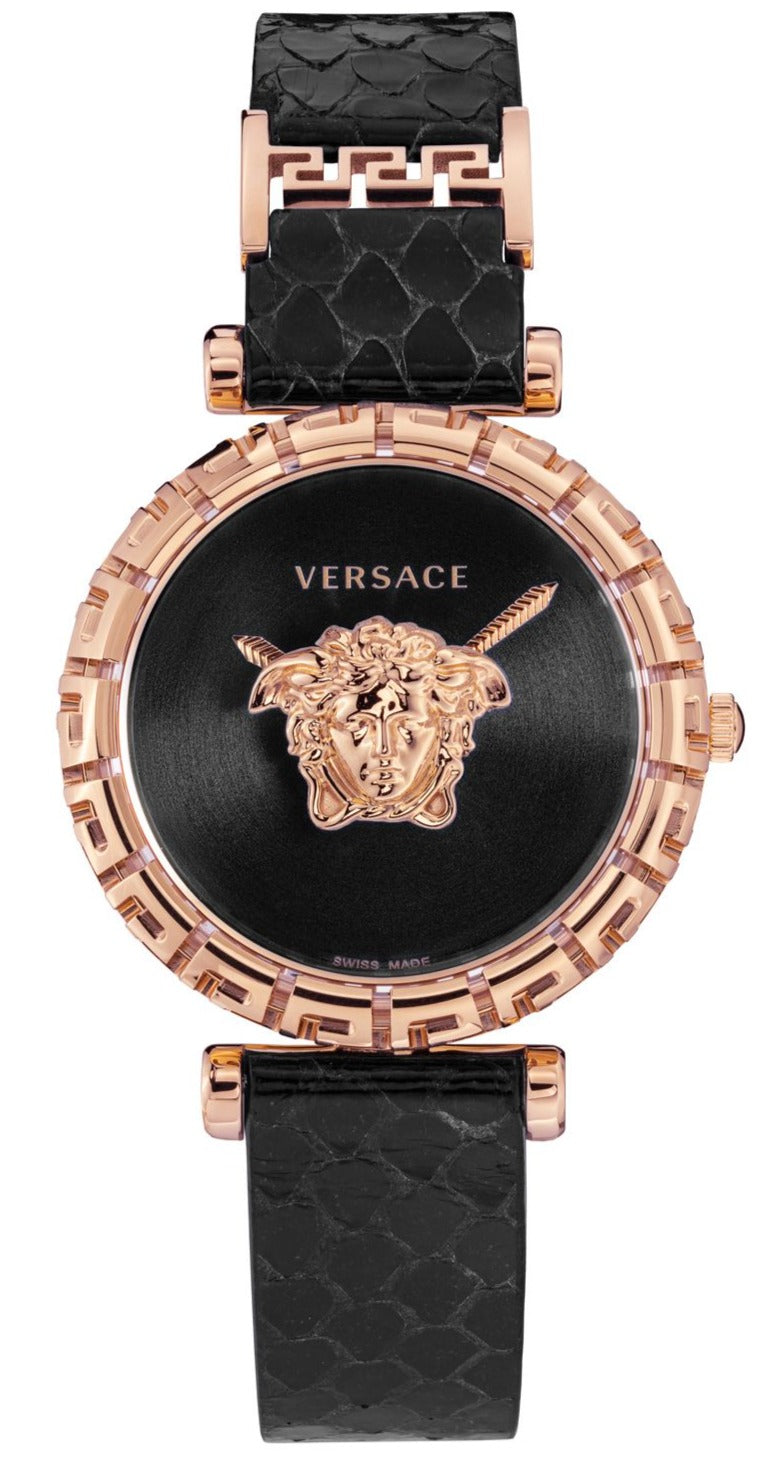  Shop Authentic Versace Palazzo Empire Greca Black Dial Black Leather Strap Watch for Women - VEDV00719 - Luxxuri