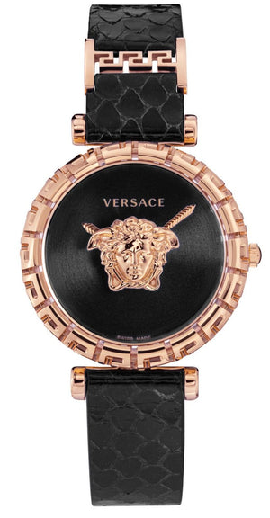  Shop Authentic Versace Palazzo Empire Greca Black Dial Black Leather Strap Watch for Women - VEDV00719 - Luxxuri