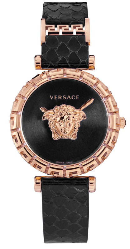  Shop Authentic Versace Palazzo Empire Greca Black Dial Black Leather Strap Watch for Women - VEDV00719 - Luxxuri