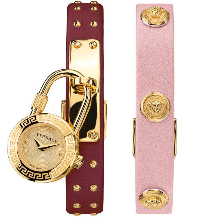  Shop Authentic Versace Medusa Lock Icon Gold Dial Red Leather Strap Watch for Women - VEDW00319 - Luxxuri
