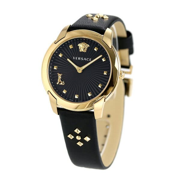  Shop Authentic Versace Audrey Quartz Black Dial Black Leather Strap Watch for Women - VELR00319 - Luxxuri
