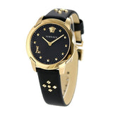  Shop Authentic Versace Audrey Quartz Black Dial Black Leather Strap Watch for Women - VELR00319 - Luxxuri