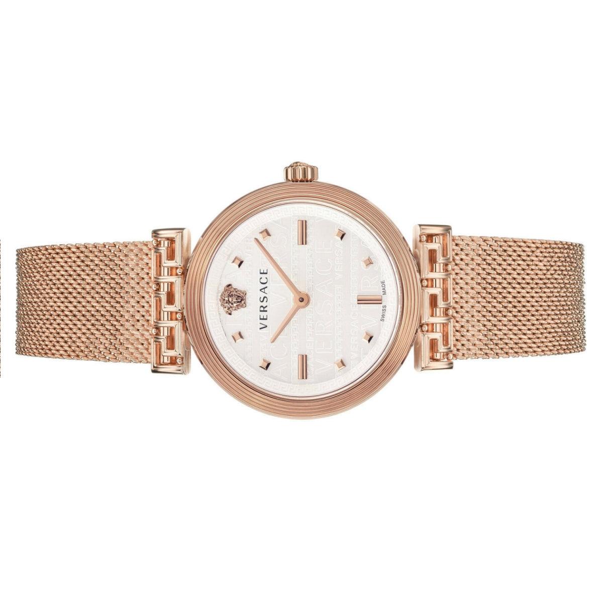 Versace Meander White Dial Rose Gold Mesh Bracelet Watch for Women - VELW00620