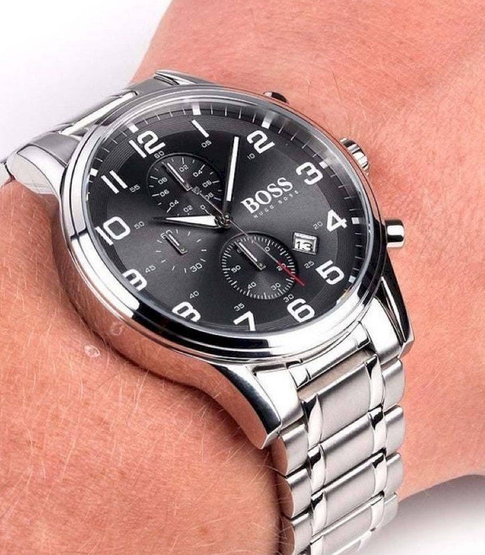  Shop Authentic Hugo Boss Aeroliner Black Dial Silver Steel Strap Watch for Men - 1513181 - Luxxuri