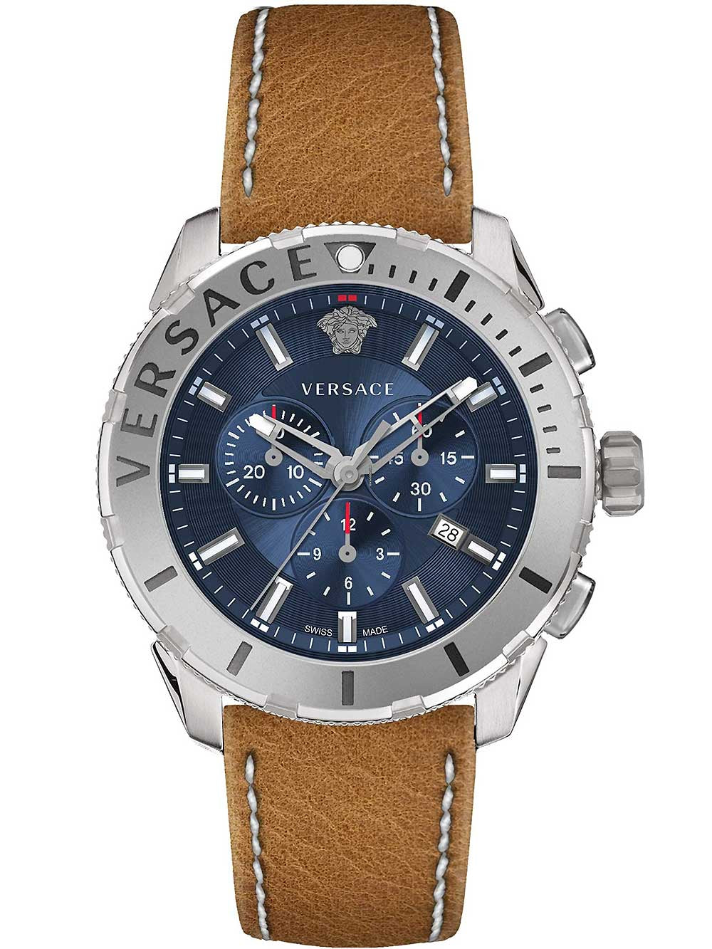  Shop Authentic Versace Casual Chronograph Blue Dial Brown Leather Strap Watch for Men - VERG002-18 - Luxxuri