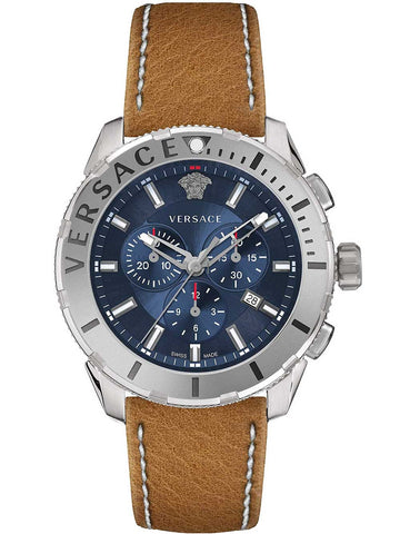  Shop Authentic Versace Casual Chronograph Blue Dial Brown Leather Strap Watch for Men - VERG002-18 - Luxxuri
