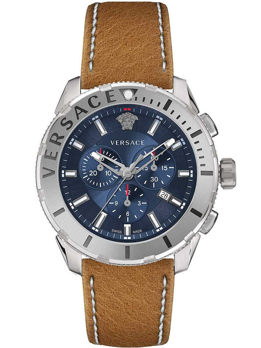  Shop Authentic Versace Casual Chronograph Blue Dial Brown Leather Strap Watch for Men - VERG002-18 - Luxxuri