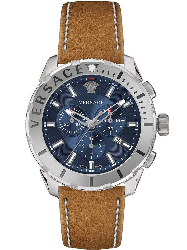  Shop Authentic Versace Casual Chronograph Blue Dial Brown Leather Strap Watch for Men - VERG002-18 - Luxxuri