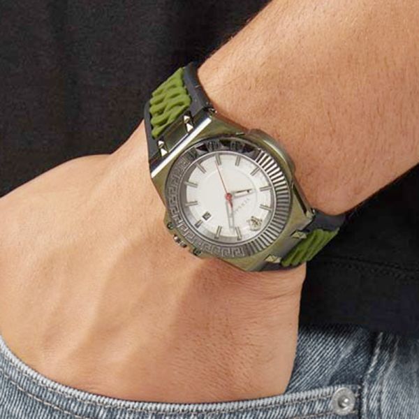  Shop Authentic Versace Chain Reaction Quartz White Dial Green Rubber Strap Watch for Men - VEDY00419 - Luxxuri