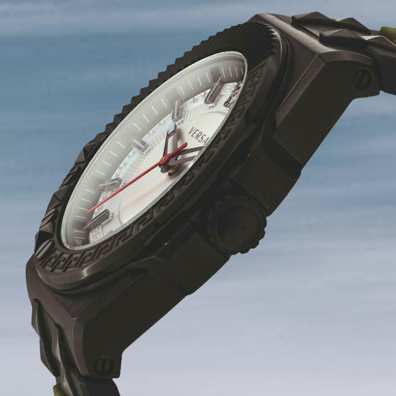  Shop Authentic Versace Chain Reaction Quartz White Dial Green Rubber Strap Watch for Men - VEDY00419 - Luxxuri