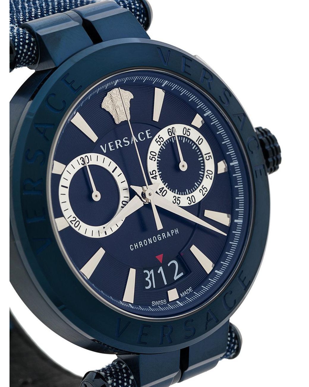  Shop Authentic Versace Aion Chronograph Blue Dial Blue Leather Strap Watch for Men - VBR070017 - Luxxuri