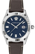  Shop Authentic Versace Greca Time Quartz Blue Dial Brown Leather Strap Watch For Men - VE3K00122 - Luxxuri