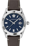  Shop Authentic Versace Greca Time Quartz Blue Dial Brown Leather Strap Watch For Men - VE3K00122 - Luxxuri