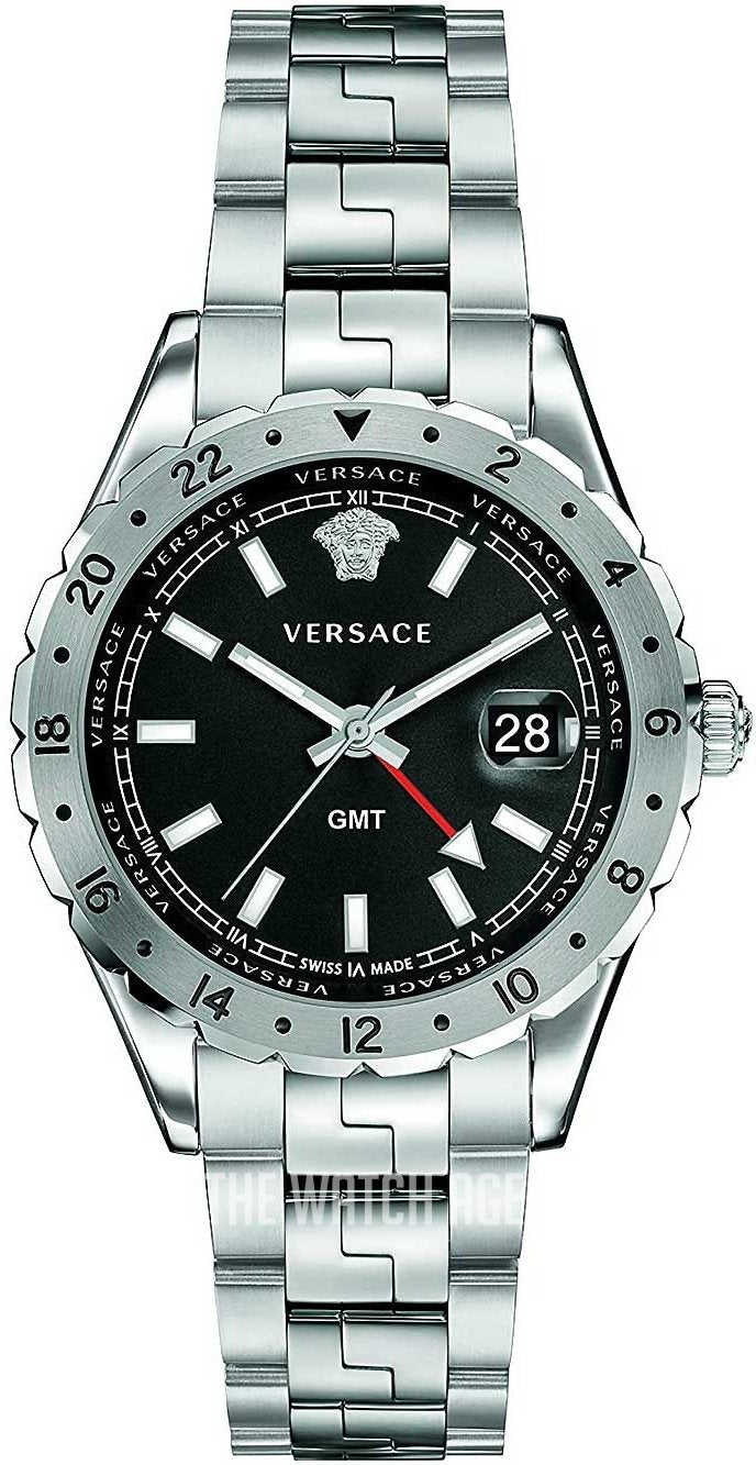  Shop Authentic Versace Hellenyium GMT Black Dial Silver Steel Strap Watch for Men - V11020015 - Luxxuri