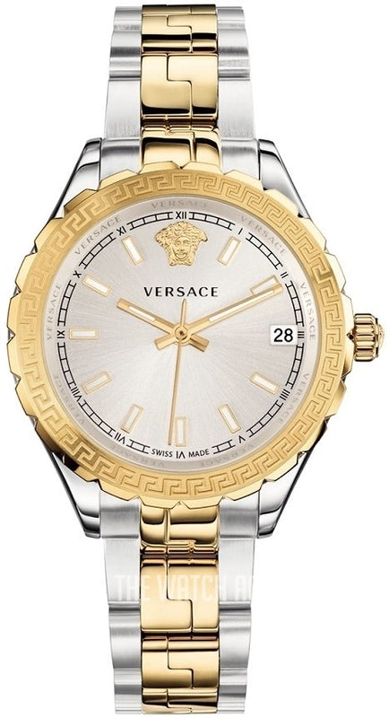  Shop Authentic Versace Hellenyium Silver Dial Two Tone Steel Strap Watch for Women - V12030015 - Luxxuri