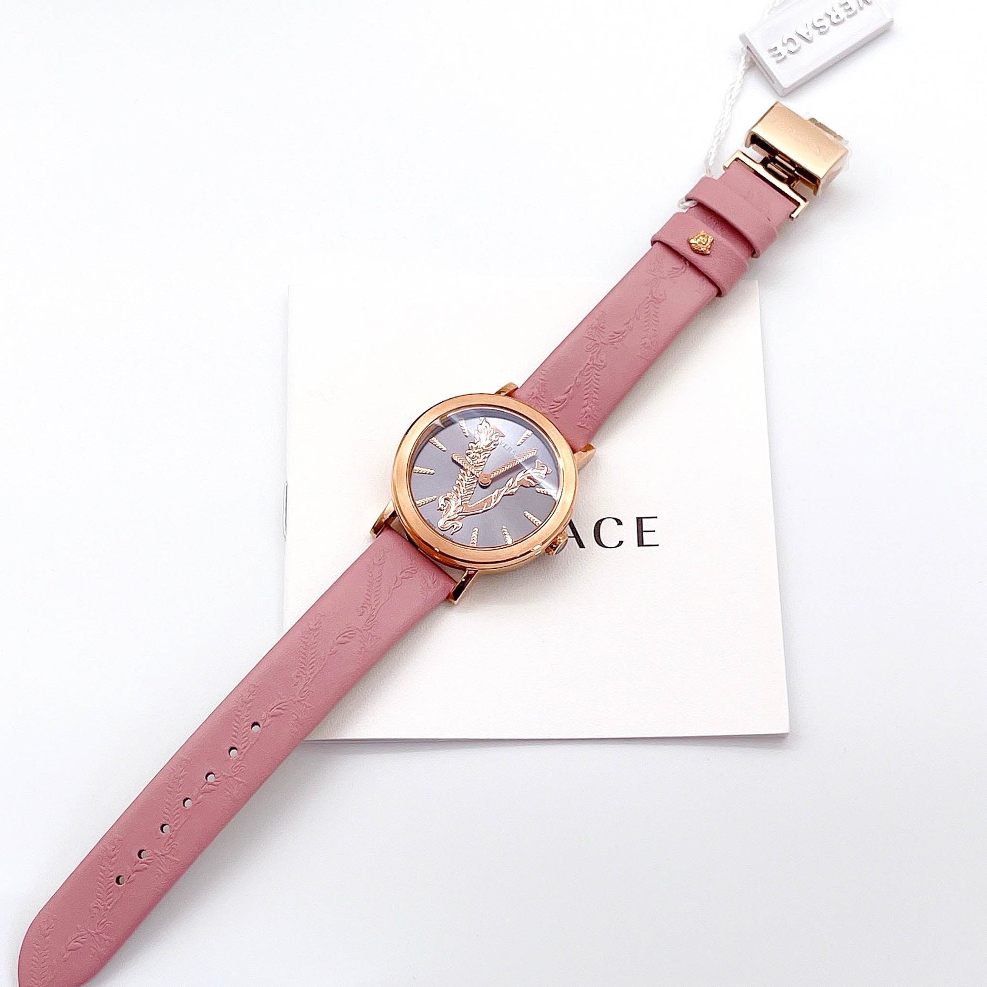  Shop Authentic Versace Virtus Quartz Grey Dial Pink Leather Strap Watch for Women - VEHC00319 - Luxxuri