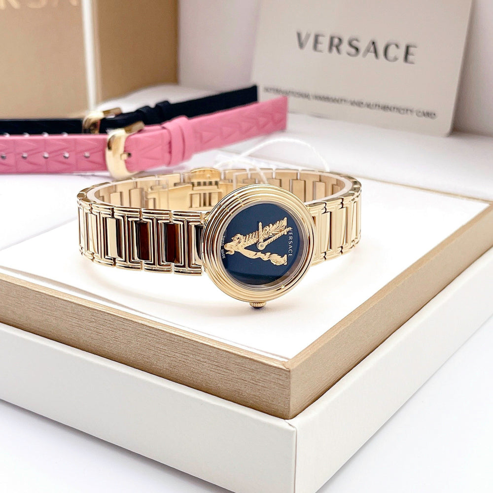  Shop Authentic Versace V Virtus Quartz Black Dial Gold Steel Strap Watch For Women - VET300121 - Luxxuri