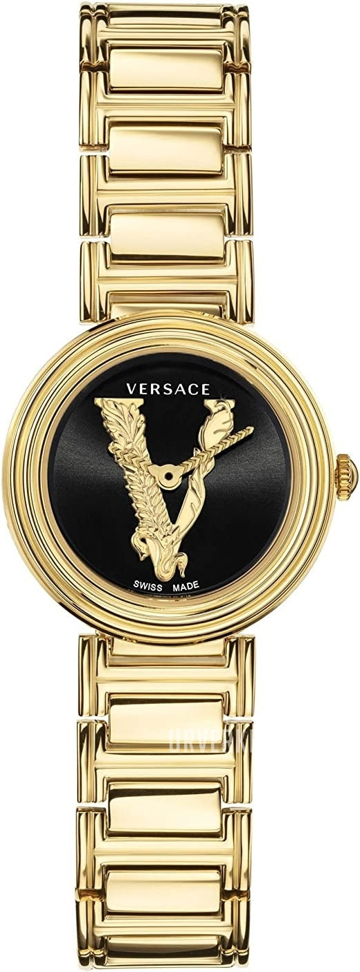 Versace V Virtus Quartz Black Dial Gold Steel Strap Watch For Women - VET300121