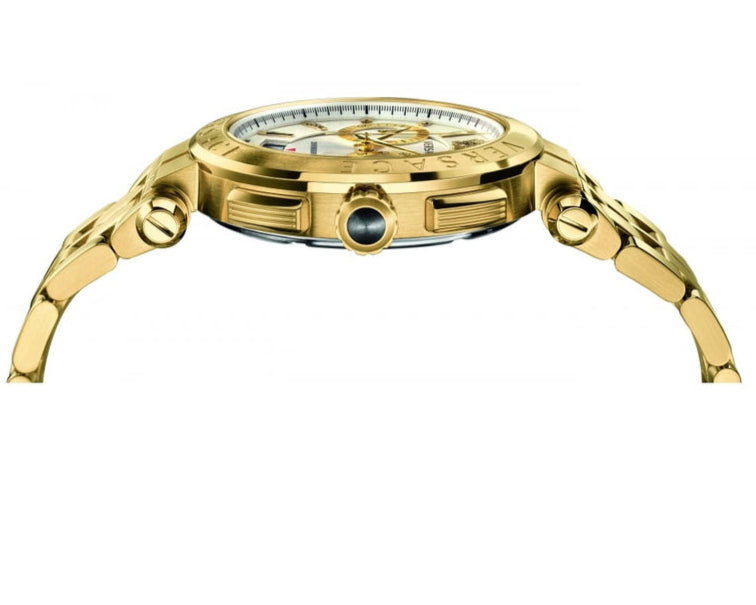 Shop Authentic Versace V Racer Chronograph White Dial Gold Steel Strap Watch for Men - VBR060017 - Luxxuri