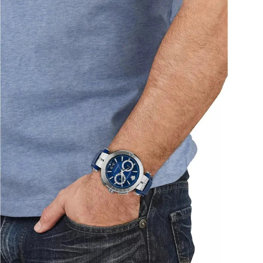  Shop Authentic Versace Aion Chronograph Blue Dial Blue Leather Strap Watch for Men - VE1D01220 - Luxxuri