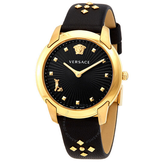  Shop Authentic Versace Audrey Quartz Black Dial Black Leather Strap Watch for Women - VELR00319 - Luxxuri