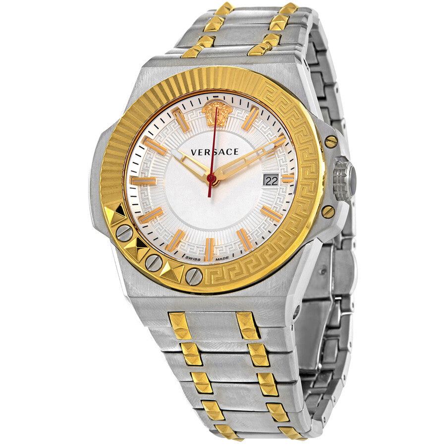  Shop Authentic Versace Chain Reaction Quartz White Dial Two Tone Steel Strap Watch for Men - VEDY00519 - Luxxuri
