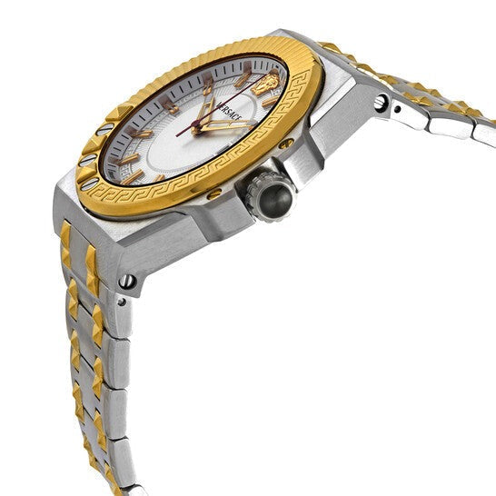  Shop Authentic Versace Chain Reaction Quartz White Dial Two Tone Steel Strap Watch for Men - VEDY00519 - Luxxuri