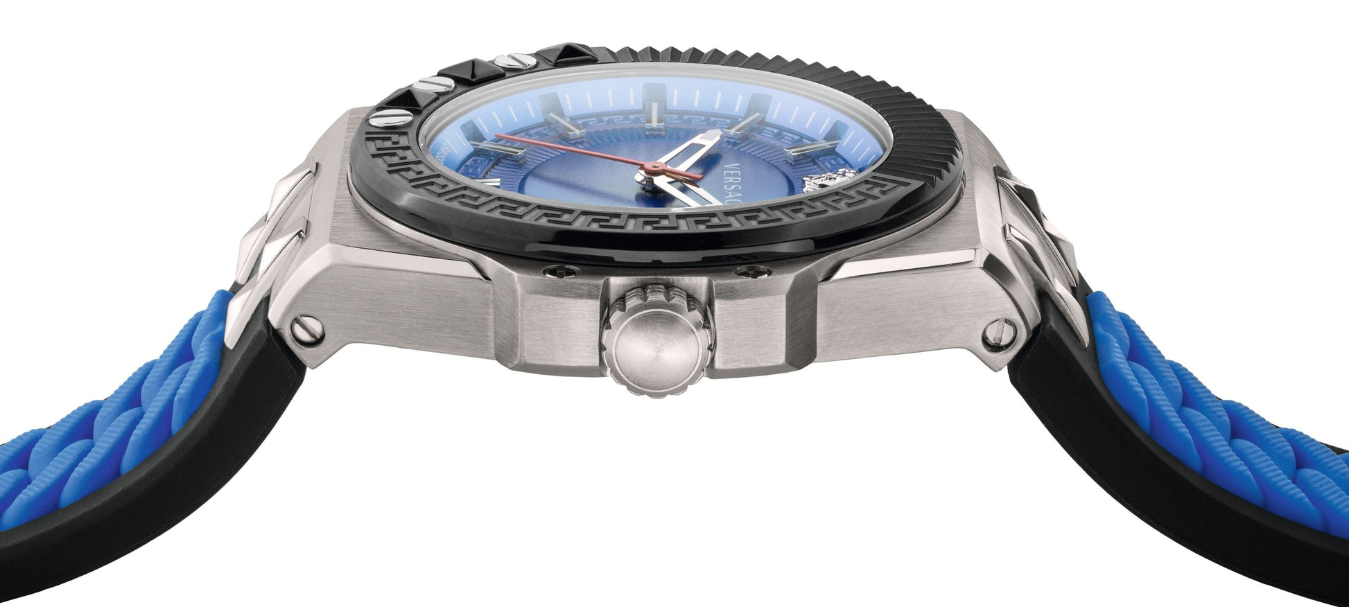  Shop Authentic Versace Chain Reaction Quartz Blue Dial Blue & Black Leather Strap Watch for Men - VEDY00119 - Luxxuri