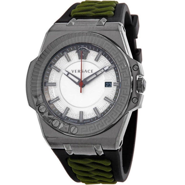  Shop Authentic Versace Chain Reaction Quartz White Dial Green Rubber Strap Watch for Men - VEDY00419 - Luxxuri