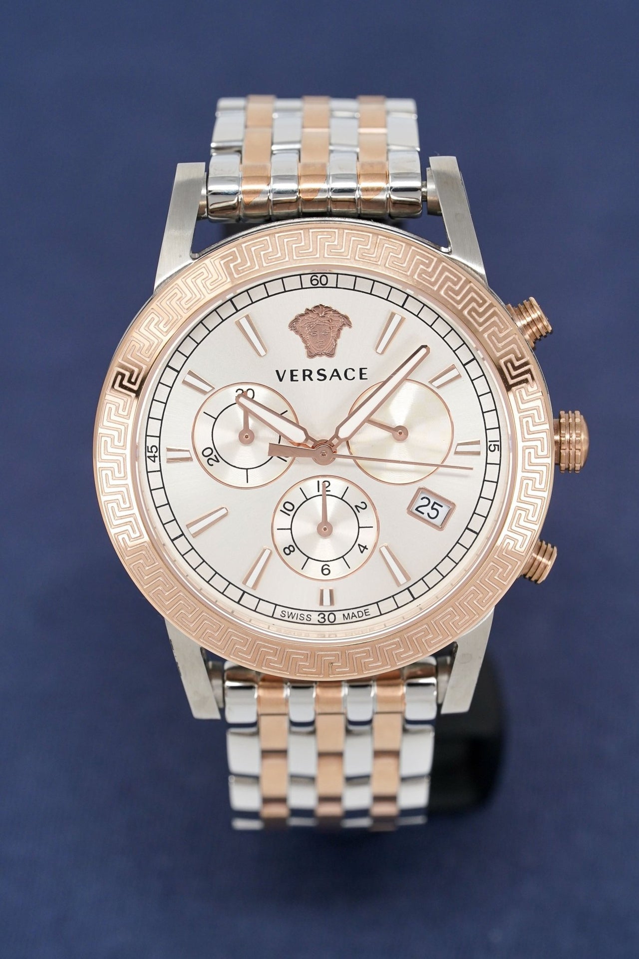  Shop Authentic Versace Sport Tech Chronograph While Dial Two Tone Steel Strap Watch for Men - VELT00319 - Luxxuri