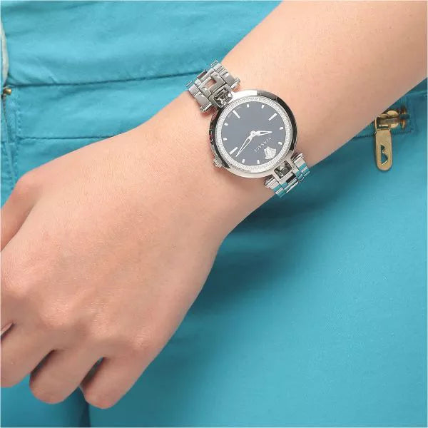  Shop Authentic Versace Crystal Gleam Guilloche  Black Dial Silver Steel Strap Watch for Women - VAN030016 - Luxxuri