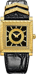 Versace VD-25 Diamonds Black Dial Black Leather Strap Watch for Women - VQF020015