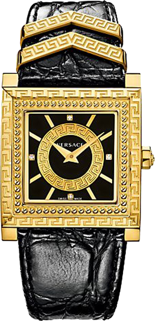 Versace VD-25 Diamonds Black Dial Black Leather Strap Watch for Women - VQF020015