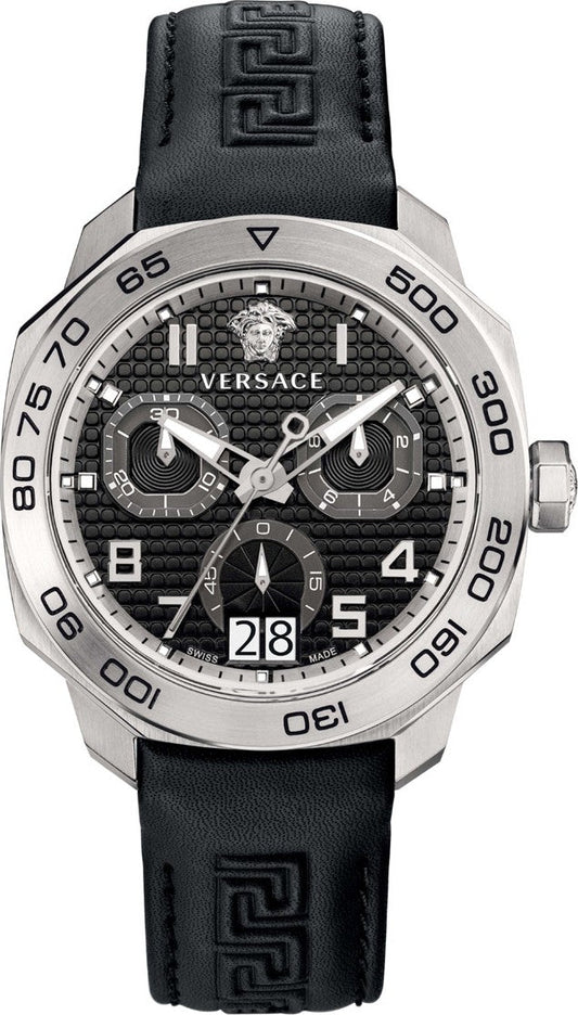 Shop Authentic Versace Dylos Analog Black Dial Black Leather Strap Watch for Men - VQC010015 - Luxxuri