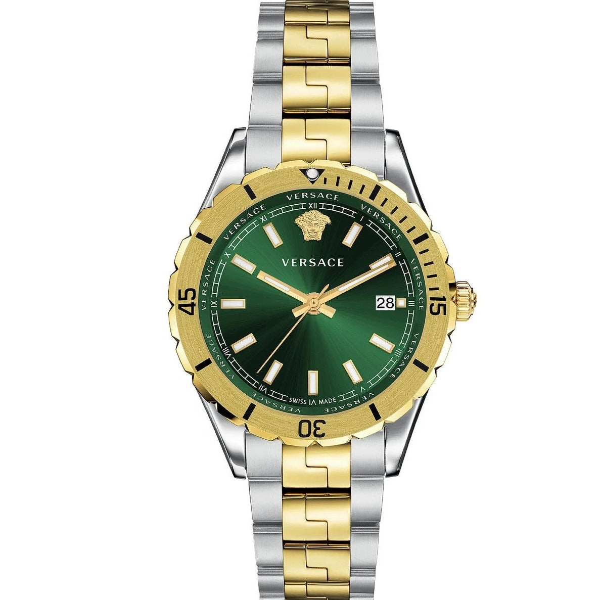  Shop Authentic Versace Hellenyium Quartz Green Dial Two Tone Steel Strap Watch For Men - VE3A00720 - Luxxuri