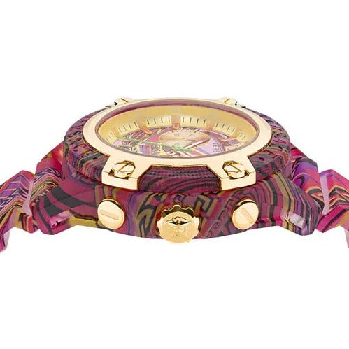  Shop Authentic Versace Icon Active Chronograph Quartz Gold Dial Red Leather Strap Watch For Men - VEZ701222 - Luxxuri