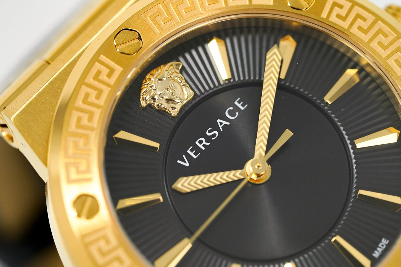  Shop Authentic Versace Greca Black Dial Black Leather Strap Watch for Women - VEVH00320 - Luxxuri